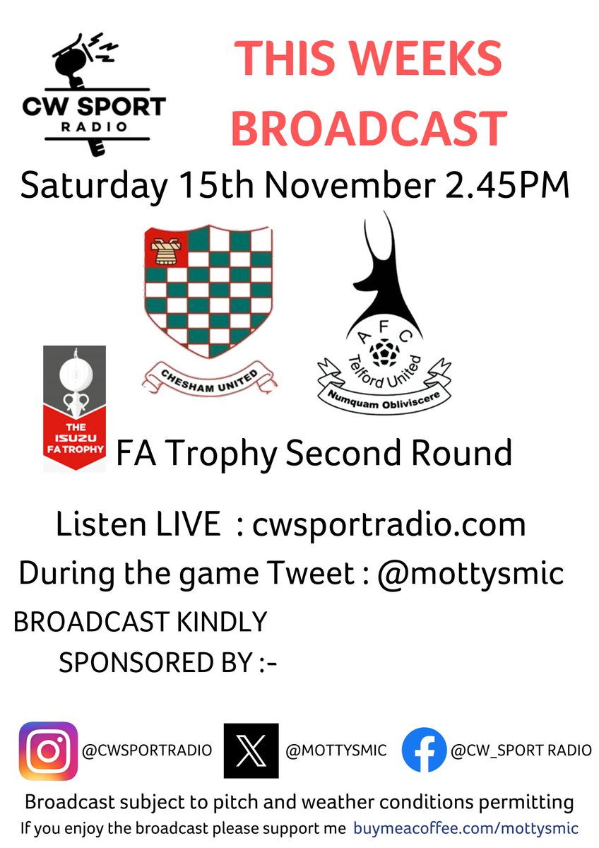 MottysMic's tweet image. I&apos;m seeking broadcast sponsors for 3 of my next 4 games. Hope you can help @cheshamutdfc @MKDonsFCWomen @CambridgeUtdWFC @BerksandBucksFA @IsuzuFATrophy @AdobeWFACup
