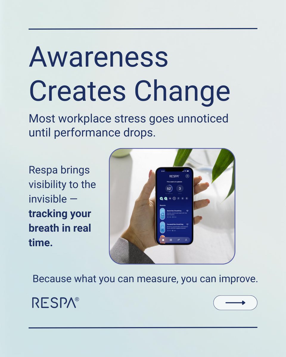 respasensor's tweet image. Track your calm. Sharpen your focus. Boost your day with Respa mindfulness, mindful tech that visualizes your breath and helps you stay balanced.  Sign up for early access—link in bio. #WorkplaceWellness #MindfulTech #RespaSensor #Breathwork #MindfulMonday