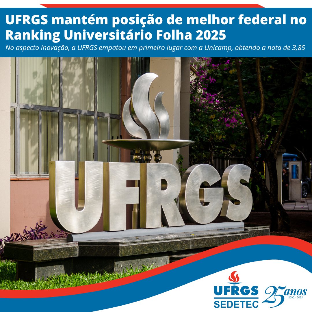 UFRGS mantém posição de melhor federal no Ranking Universitário Folha 2025

No aspecto Inovação, a UFRGS empatou em primeiro lugar com a Unicamp, obtendo a nota de 3,85

Saiba mais: ufrgs.br/sedetec/ufrgs-…