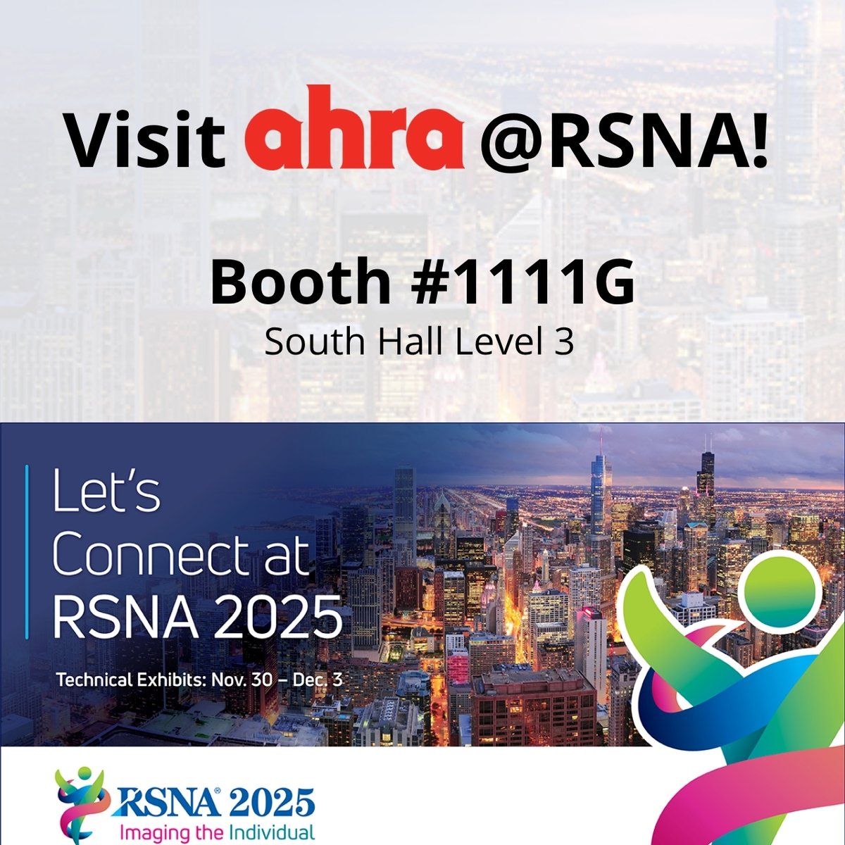 AHRA is headed to RSNA 2025! 🎉

Stop by booth #1111G (South Hall Level 3) to connect, explore upcoming programs, and grab a special new member offer — exclusive to RSNA attendees.

🔗 rsna.org/annual-meeting #RSNA2025 #AHRA #MedicalImaging #RadiologyLeadership