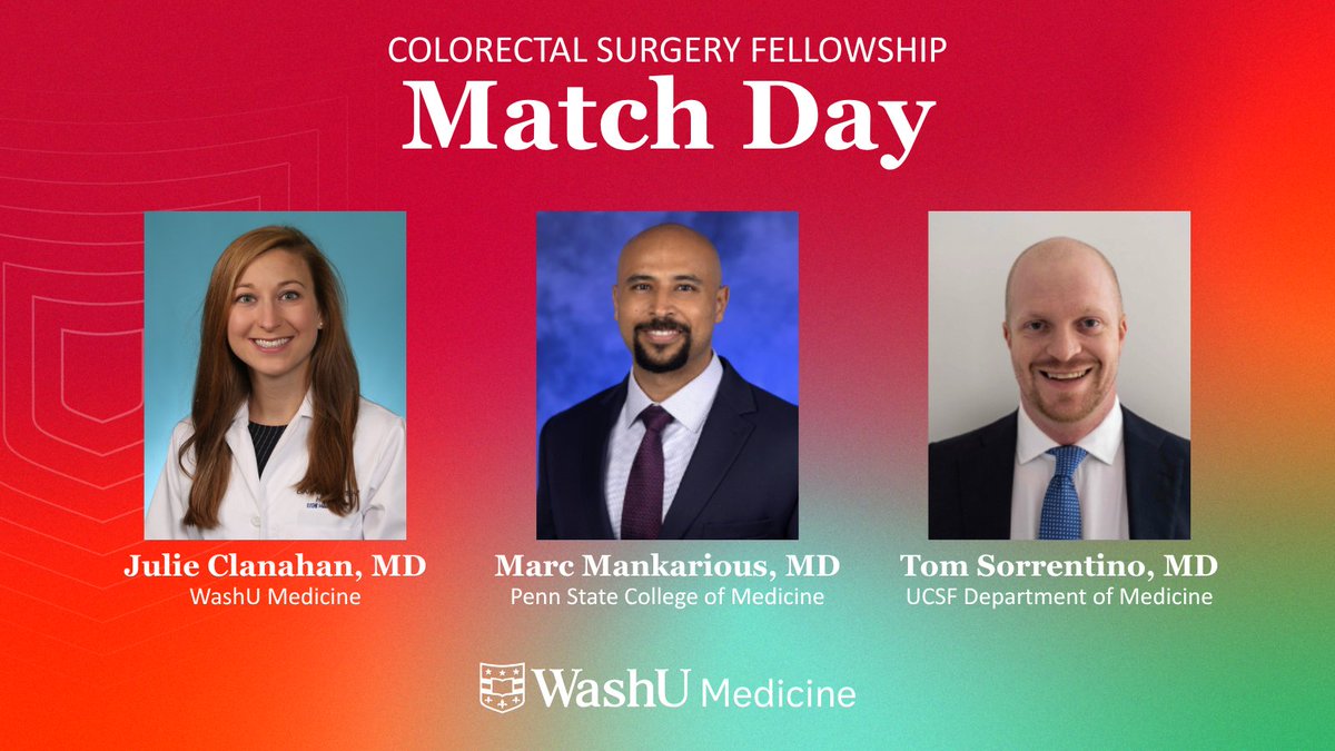 👏 Please join us in welcoming our three new fellows!

Dr. Julie Clanahan from <a href="/washusurgres/">General Surgery Residency at WashU Medicine</a> 
Dr. Marc Mankarious from <a href="/PSU_Surgery/">Penn State Surgery</a> 
Dr. Tom Sorrentino from <a href="/UCSFGSResidency/">UCSF GS Residency</a> 

Welcome to WashU Medicine! 💚 ❤️

#WashUSurgery #WashUMedicine #MatchDay #Fellowship