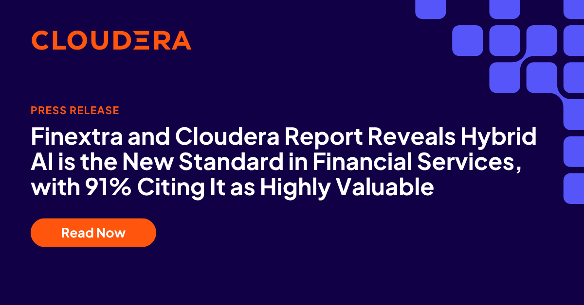 cloudera's tweet image. Our new report with @Finextra Research reveals that 91% of financial services leaders view hybrid AI as essential, but data silos and security challenges still limit adoption. 

With 62% already deploying hybrid AI across cloud, data centers, and edge, firms are prioritizing…