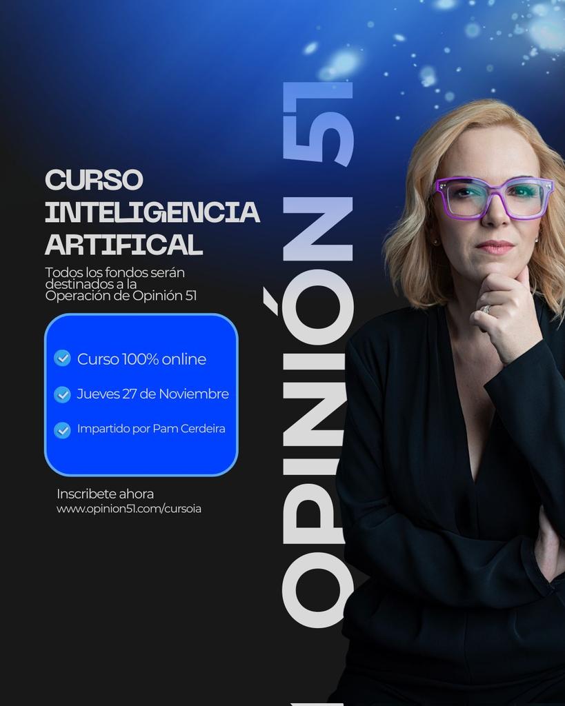 ivabelle_a's tweet photo. En @Opinion_51 te daremos el mejor curso práctico de IA, nada menos que con @PamCerdeira. No te lo pierdas! Regístrate en https://t.co/PO93X7RHz0 https://t.co/1cly2OUGaS