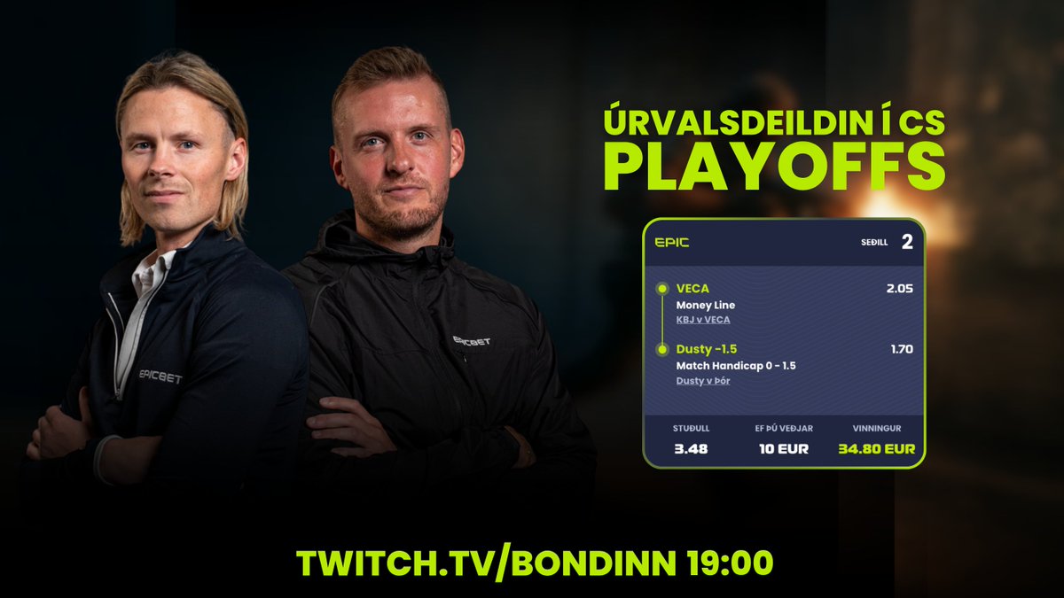 Playoffs í kvöld í beinni á Twitch!
epicbet.com/?betlink=EPIC1…