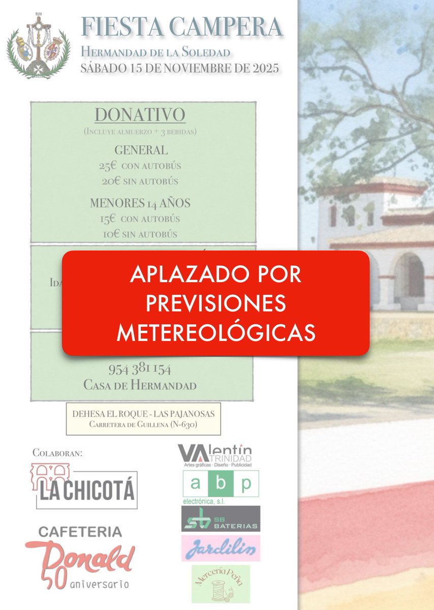 AVISOS | La convivencia anual que íbamos a realizar el próximo sábado 15 de noviembre queda aplazada por motivos meteorológicos.