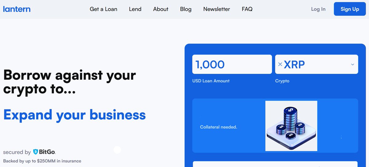 Borrow against your XRP, SOL, BTC, ETH, LTC, DOGE, XLM, ADA and HBAR.

Check the <a href="/LanternFi/">Lantern Finance</a> online calculator
lantern.finance