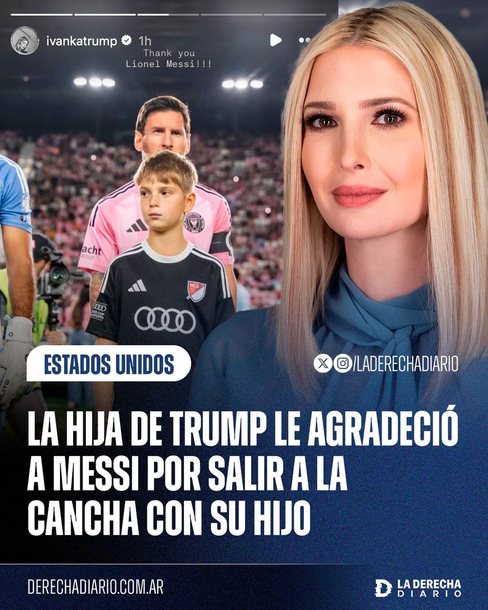 🚨🇦🇷🇺🇸 | Lionel Messi salió a la cancha del Inter Miami con el nieto de Trump y su madre Ivanka Trump le agradeció al mejor jugador de la historia: "Gracias Lionel Messi!!!"