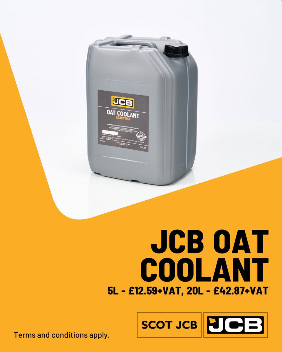 ScotJCB's tweet image. Keep your JCB running cool!

Protect your machinery and maintain peak performance with JCB OAT Coolant.

💧5L – £12.59 + VAT
💧20L – £42.87 + VAT

More information found here➡️bit.ly/4owyvNJ

#JCBCoolant #EngineCare #Construction