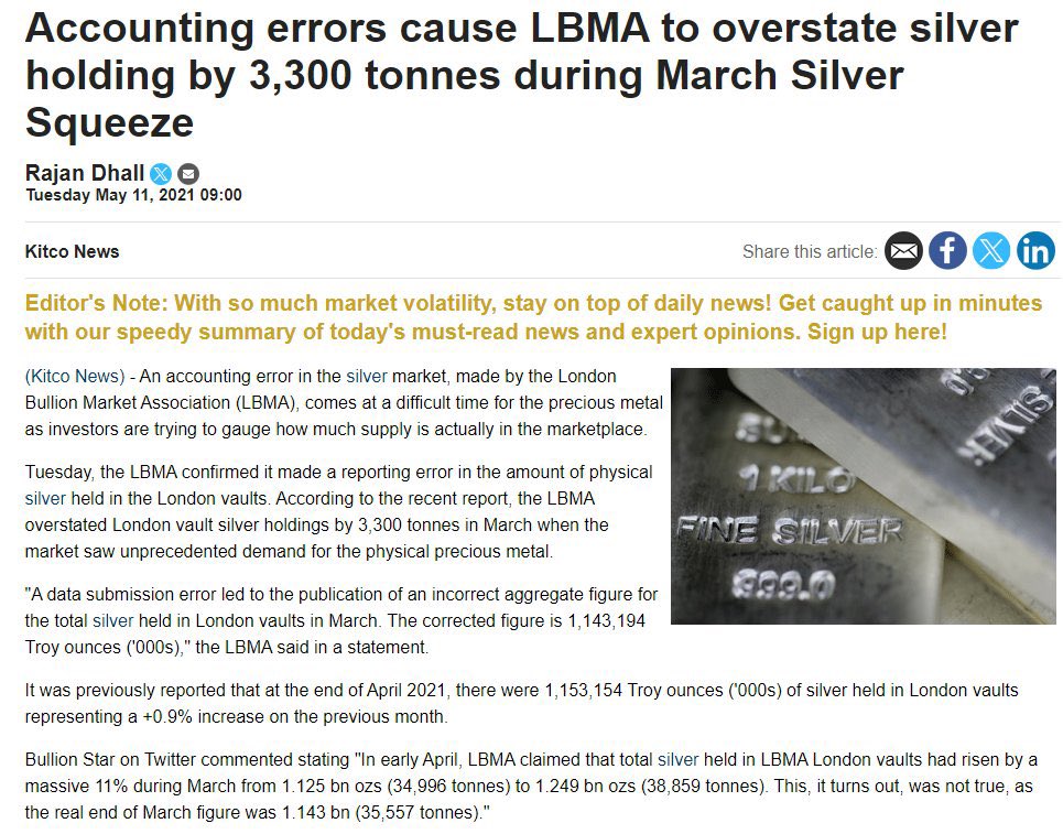 KingKong9888's tweet image. Well this would explain why the LBMA went from 5000 tonnes of “physical #Silver free-float” to ZERO within 2 weeks…

Another “accounting error” like the one they had in 2021???🤣🤣🤣🙈