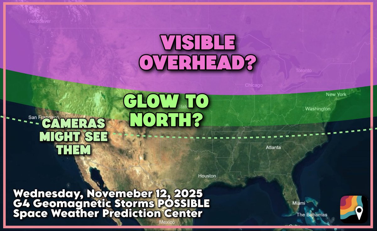UPDATE: SEVERE geomagnetic storms are likely Wednesday, November 12, 2025 due to the arrival of multiple coronal mass ejections, or CMEs. Widespread displays of the aurora borealis are possible across the northern United States and Canada!

Timing remains uncertain; it may favor