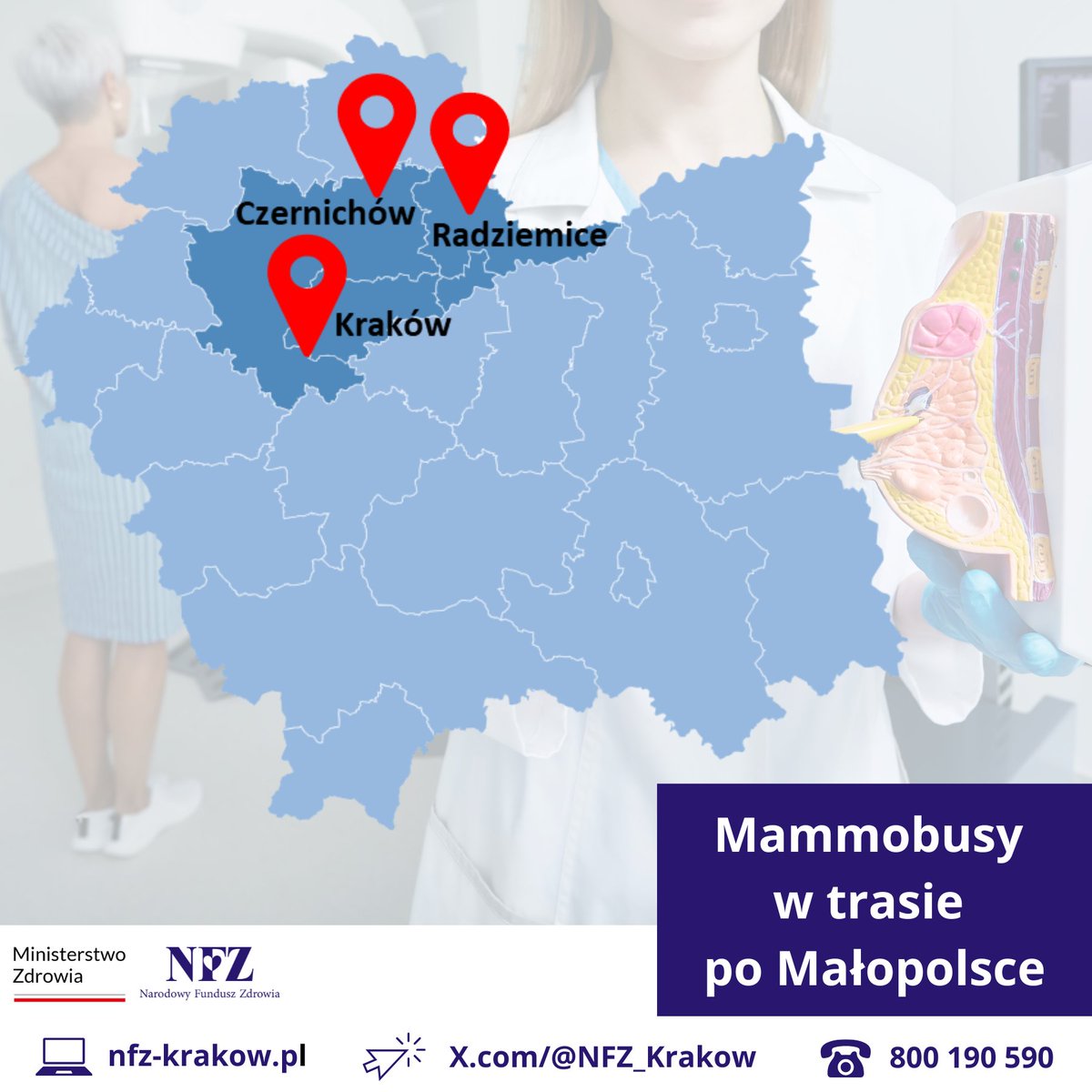 👩👱‍♀️ Masz 45-74 lata?

🎀 Regularnie badaj piersi w programie profilaktycznym 
<a href="/NFZ_GOV_PL/">Narodowy Fundusz Zdrowia</a> i miej pewność, że jesteś zdrowa ❣️

W pracowni stacjonarnej lub mammobusie.

🗺️ Dziś #mammobus w:
#Czernichów,
#Radziemice,
#Kraków.

ℹ️tiny.pl/9vxxf