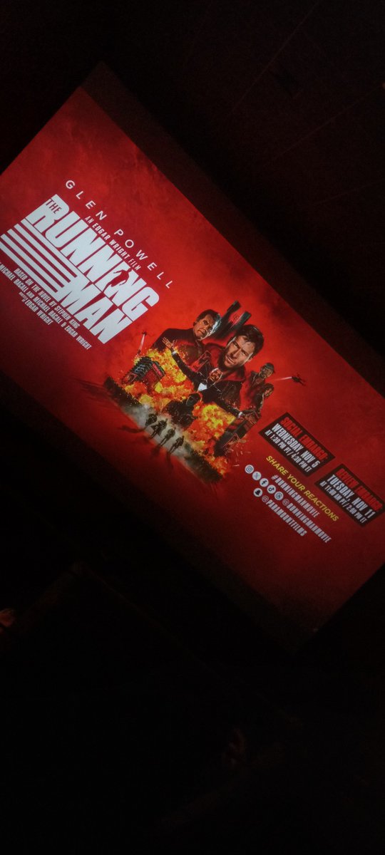 Misant80's tweet image. Pude ver The Running Man (El Sobreviviente) y si me decepciono un poco viniendo de Edgar Wright, no senti mucho de su estilo. 
No dire si es fiel a la novela porque no la he leido pero si se me hizo mejor que la adaptacion de los 80s con Arnold Schwarzenegger.

#Earlyscreening