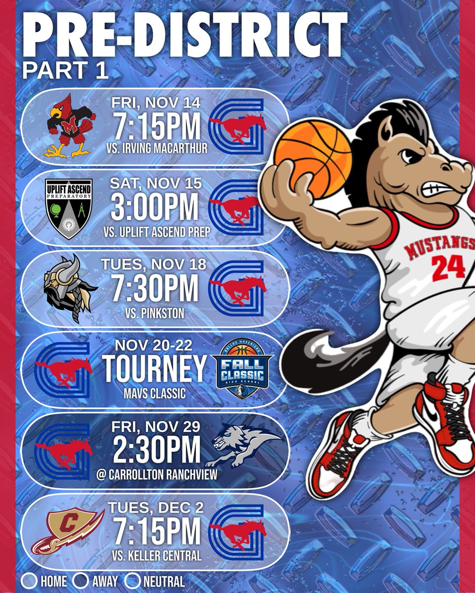 GHSmustanghoops's tweet image. The Grapevine Men’s Basketball Schedule is out now! Can’t wait to see y’all pack the stands this year #PonyUp #TheVine