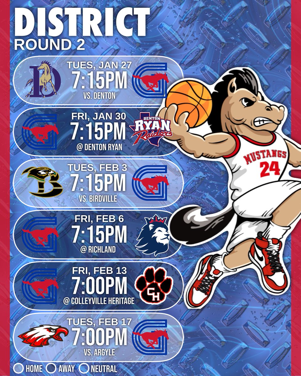 GHSmustanghoops's tweet image. The Grapevine Men’s Basketball Schedule is out now! Can’t wait to see y’all pack the stands this year #PonyUp #TheVine