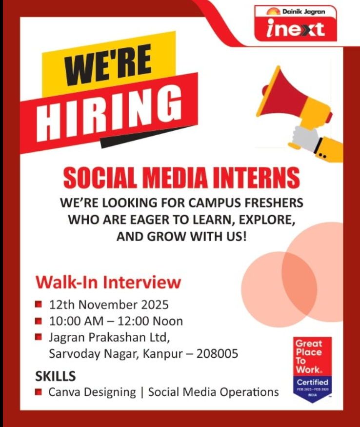 rank_group96838's tweet image. Dainik Jagran Inext is hiring social media interns in Kanpur location.
Walk in interview tomorrow (12th November) between 10:00 AM -12:00 PM.
Best Opportunity For Digital Marketing Interns In Kanpur..!!!
Rank Keywords Group
#opportunity #RankKeywords