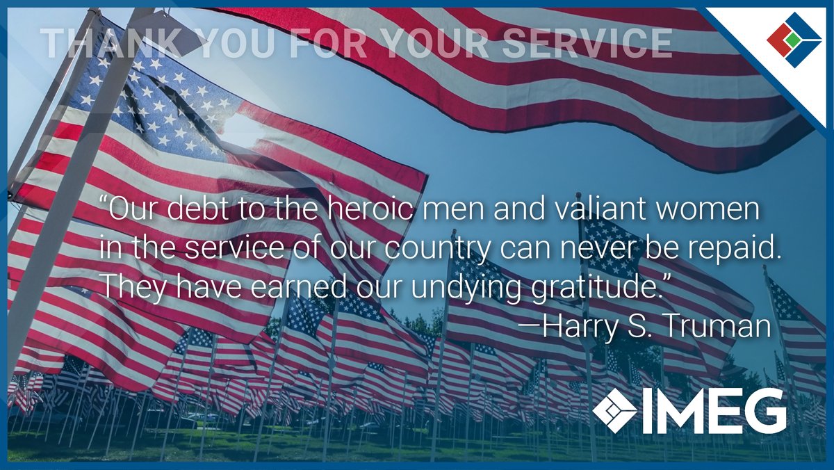 We’re proud to celebrate IMEG 55+ veterans and active-duty members this Veterans Day. Their dedication to service is truly appreciated and valued. Thank you, and all those who serve, for your commitment and sacrifice.

#weareIMEG #VeteransDay #VeteranProud