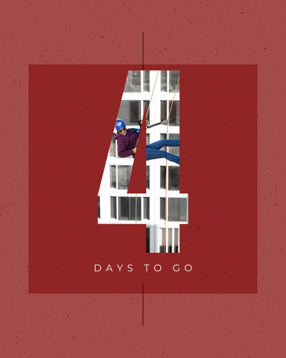 Only 4 days remain until we take the ropes and go Over The Edge for CDK!  
Whether you're rappelling, donating, or cheering from below, YOU are helping make a difference! 
Not rappelling but still want to help? Text "OTE4CDK" to 50155 
#OverTheEdgeforCDK #OTE4CDK