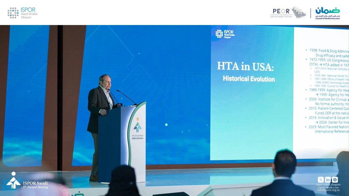 Our gratitude to Dr. Richard Chapman for his enriching session “HTA and Reimbursement in USA.”

His presentation provided a deep look into U.S. HTA practices and their role in balancing innovation, access, and value within healthcare systems.

#ISPOR_Saudi25 #PEOR25