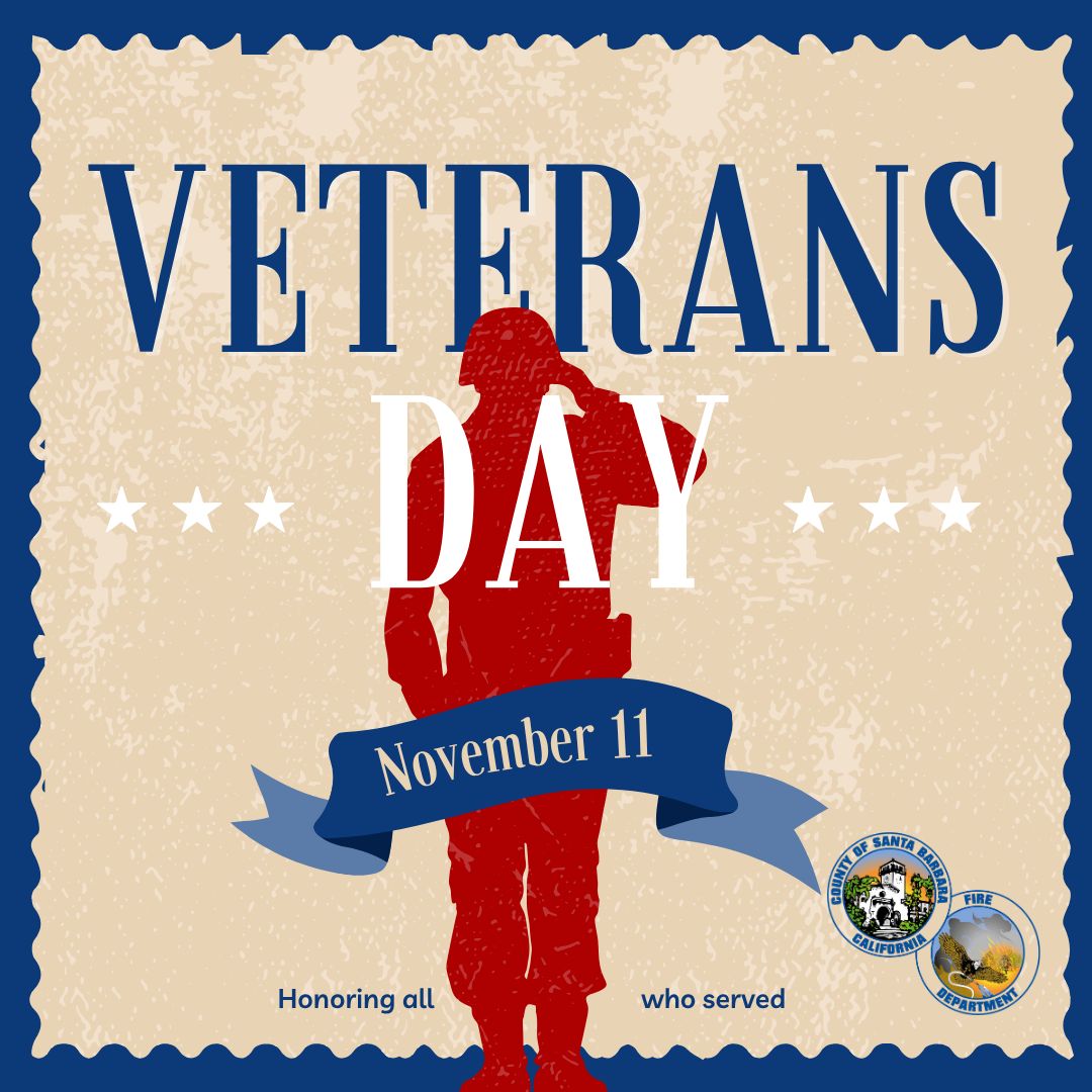 PIOSBCFireInfo's tweet image. Today, we honor the brave men and women who have served our nation. Santa Barbara County Fire thanks all veterans for their courage, sacrifice, and dedication. 🇺🇸 #VeteransDay #SBCFire #ThankYouVeterans