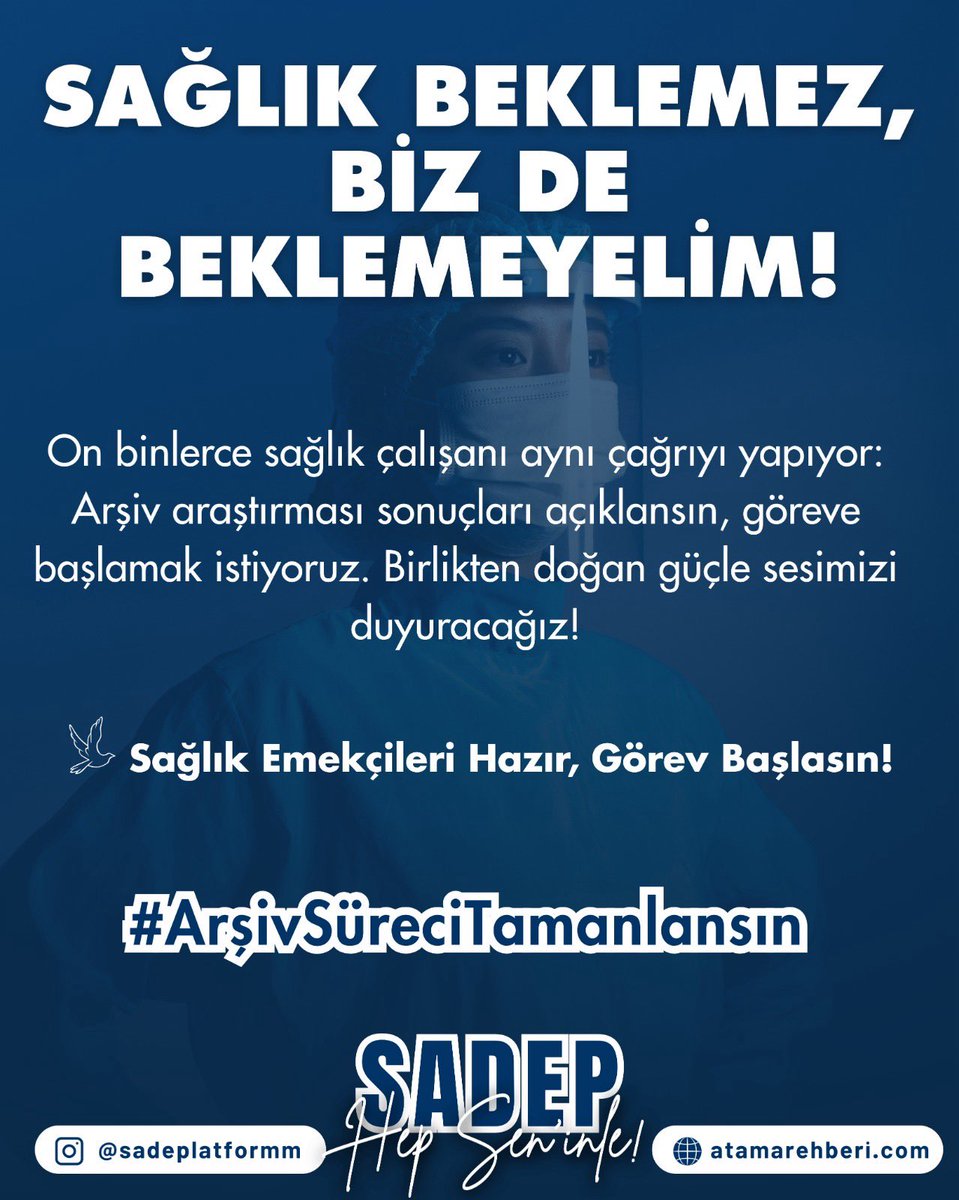 SAĞLIK BEKLEMEZ, BİZ DE BEKLEMEYELİM!

On binlerce sağlık çalışanı aynı çağrıyı yapıyor: Arşiv araştırması sonuçları açıklansın, göreve başlamak istiyoruz. Birlikten doğan güçle sesimizi duyuracağız!

Sağlık Emekçileri Hazır, Görev Başlasın!

#ArşivSüreciTamanlansın