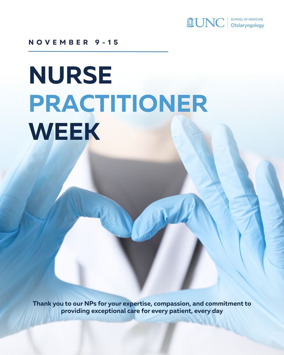 UNC_ENT's tweet image. Happy Nurse Practitioner Week!
We’re celebrating the incredible nurse practitioners who bring skill, compassion, and dedication to every patient encounter.
#NursePractitionerWeek #UNCHealth #UNCENT #NursePractitionerAppreciation