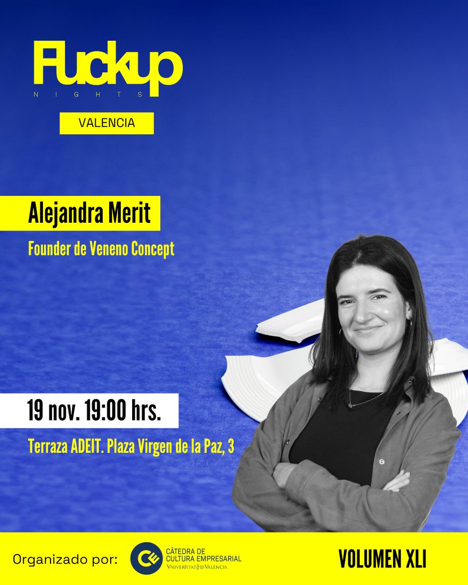 Speakers 🔝 ed. 41 🙌de #FuckupnightsVLC

➡️José Luis Herranz y Víctor Aleixandre. CEOs y cofounders #ViviendodelCuento
➡️Alejandra Merit. CEO y founder #Veneno 

📅19/11. 
🕖19:00h 
✍️bit.ly/funvlc41

@catedraCe <a href="/kvirrueta/">Karina Virrueta</a>
#fracasos #errores #aprendizajes #networking
