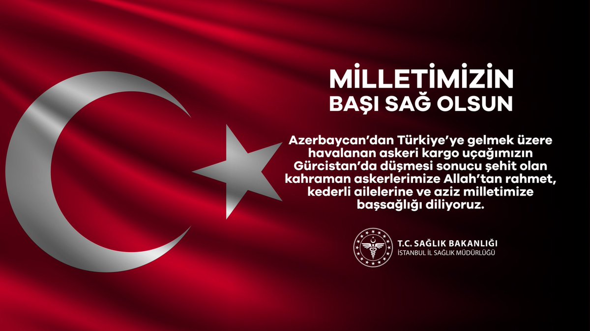 Azerbaycan’dan Türkiye’ye gelmek üzere havalanan askeri kargo uçağımızın Gürcistan’da düşmesi sonucu şehit olan kahraman askerlerimize Allah’tan rahmet, kederli ailelerine ve aziz milletimize başsağlığı diliyoruz.