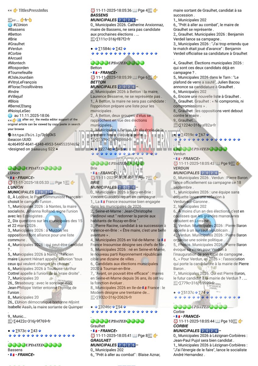 veillet_s's tweet image. 🗞🏘 🎲🇫🇷 #municipales2026 À #LUnion #Bassens #Betton #Brie #Graulhet #Verdun #Corbie #Arcueil #Montech #Rosporden #Tournefeuille #LIsleJourdain #VitryLeFrançois #FloracTroisRivières #Indre #Villejuif #Blois #BerreLEtang #NoisyLeSec