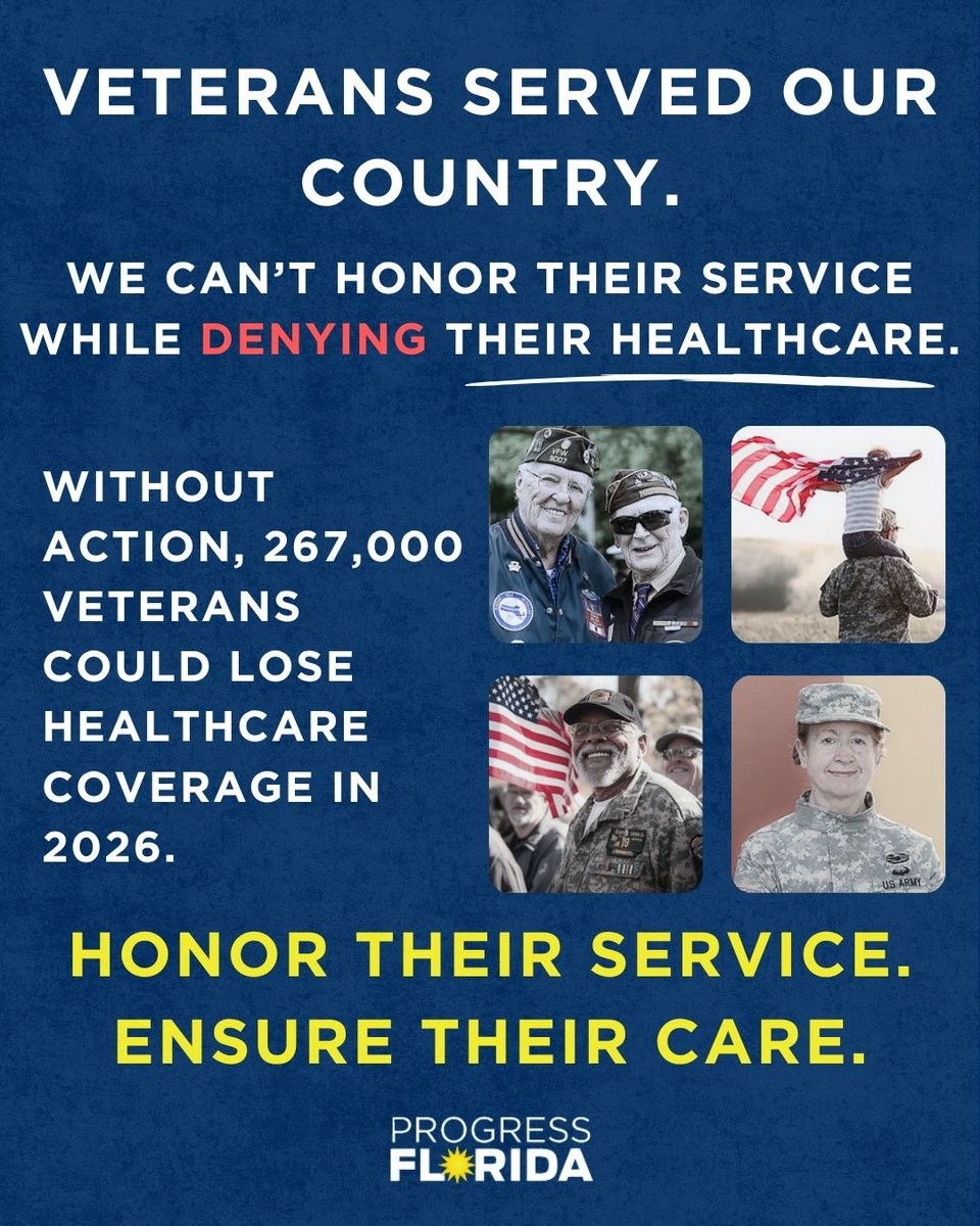 ProgressFlorida's tweet image. A grateful nation salutes its heroes. And a grateful nation should ensure they have the healthcare they need. Thank you, veterans. 📷 #VeteransDay