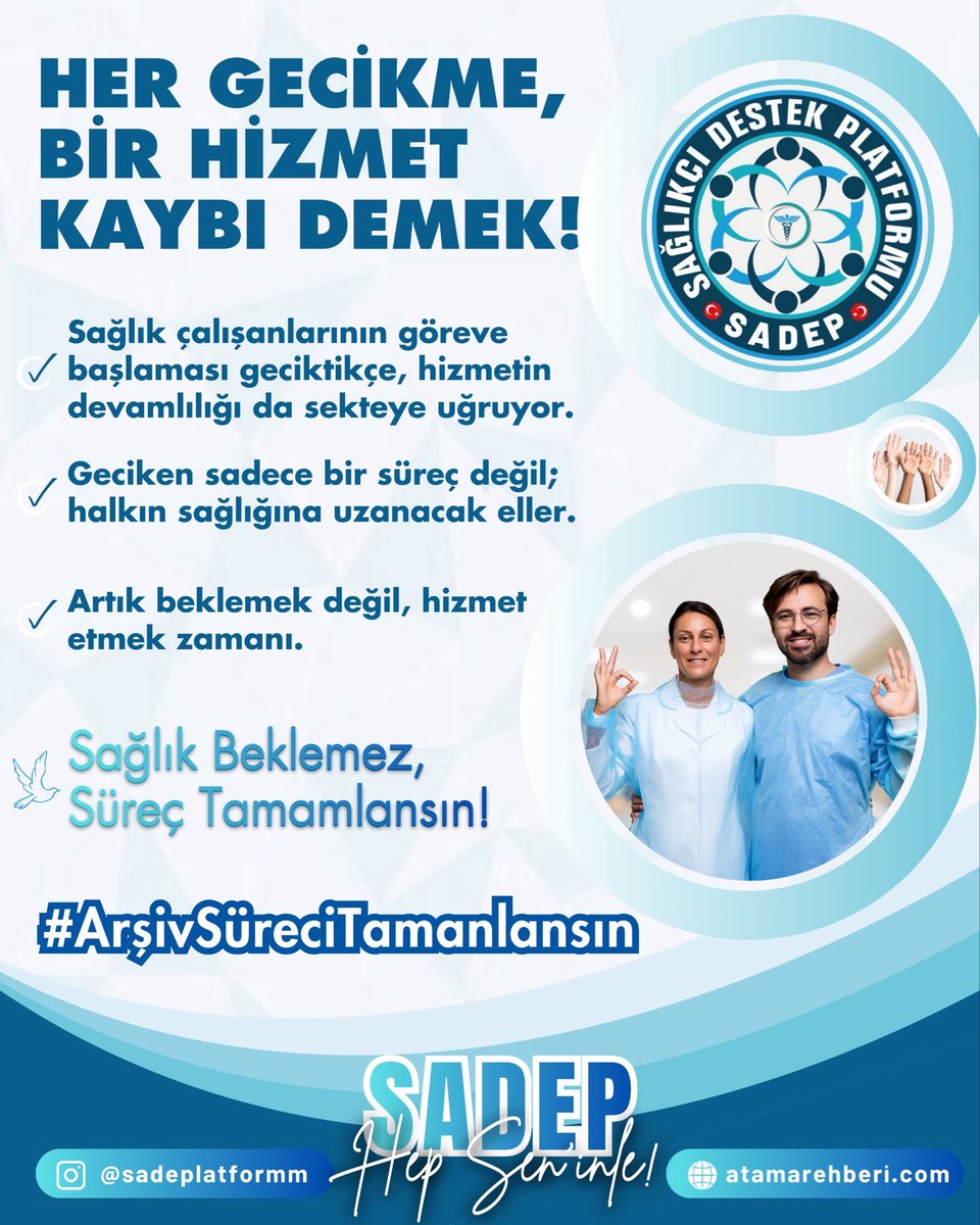 HER GECİKME, BİR HİZMET KAYBI DEMEK!

Sağlık çalışanlarının göreve başlaması geciktikçe, hizmetin devamlılığı da sekteye uğruyor.

Geciken sadece bir süreç değil; halkın sağlığına uzanacak eller.

Artık beklemek değil, hizmet etmek zamanı.

Sağlık Beklemez, Süreç Tamamlansın!