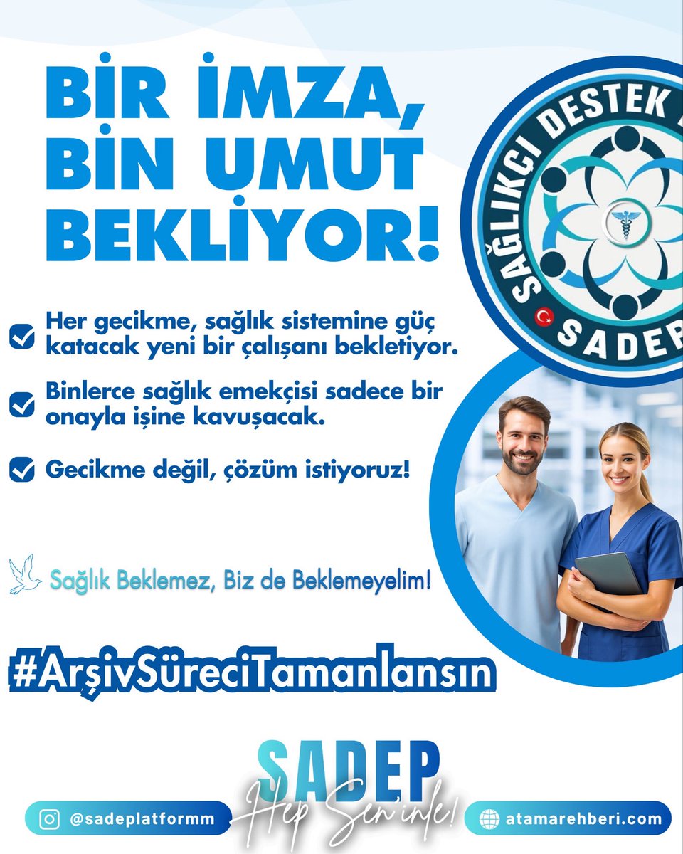 BİR İMZA, BİN UMUT BEKLİYOR!

Her gecikme, sağlık sistemine güç katacak yeni bir çalışanı bekletiyor.

Binlerce sağlık emekçisi sadece bir onayla işine kavuşacak. 

Gecikme değil, çözüm istiyoruz!

Sağlık Beklemez, Biz de Beklemeyelim!

#ArşivSüreciTamamlansın

<a href="/saglikbakanligi/">T.C. Sağlık Bakanlığı</a>