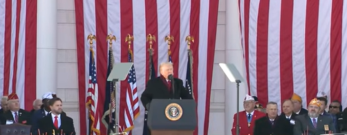 Trump is only six minutes in to a Veterans Day speech at Arlington National Cemetery and he's already lied about tariffs and energy prices, attacked the previous commander in chief, Joe Biden, and crowed about his "victory" over the Democrats on the shutdown.