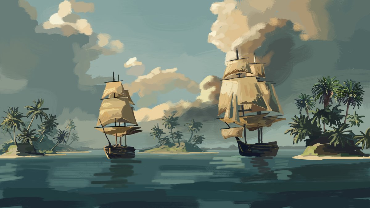 WIP of my next scene. Is this a peaceful meeting of ships or the calm before the storm?