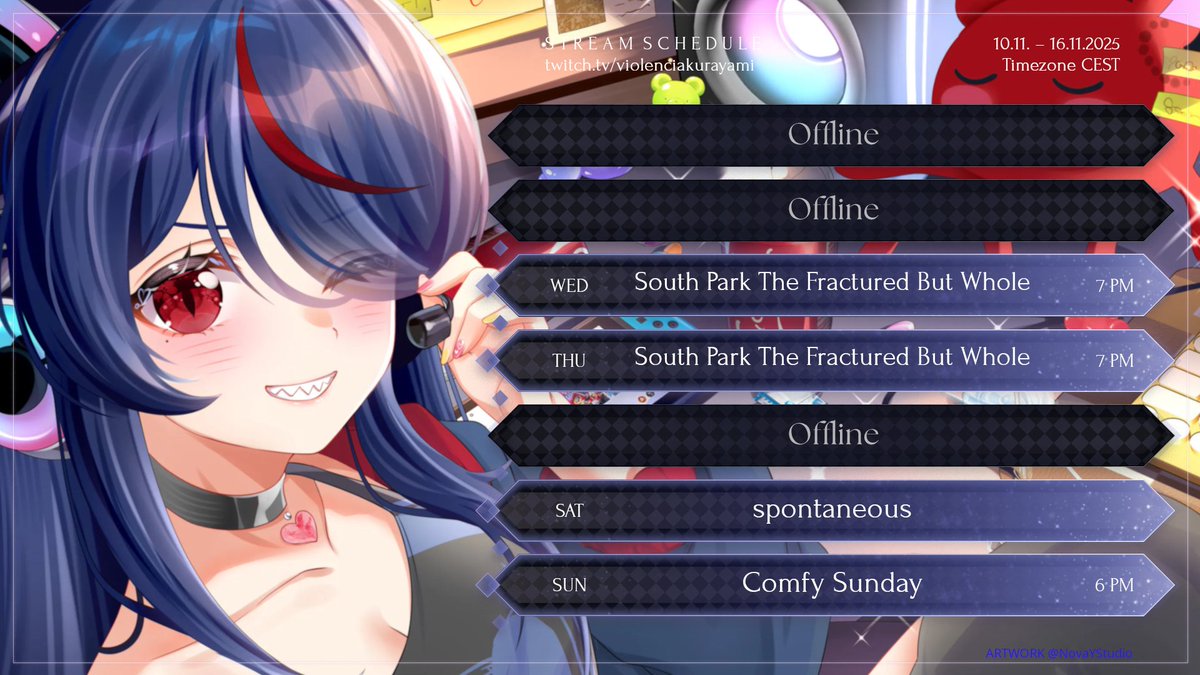 °‧🫧⋆.ೃ࿔:･  SCHEDULE °:•.🐠.•🪸.•:°
Timezone CEST

WED and THU a new Model will appear!

Saturday will be a more spontaneous Stream depending on well being.

On sunday we will have some comfy time with some Sonic Racing afterwards ❤️