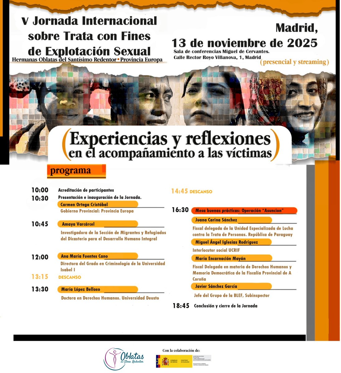 #13N V JORNADA INTERNACIONAL SOBRE #TRATA CON FINES DE EXPLOTACIÓN SEXUAL
Oganizan Hermanas Oblatas del Santísimo Redentor, <a href="/hermanasoblatas/">Hermanas Oblatas del Santísimo Redentor</a> que se centrará en las experiencias del acompañamiento a las víctimas y reflexiones de esa abor. 
INSCRIPCIÓN forms.gle/nv94UbBXciti2d…