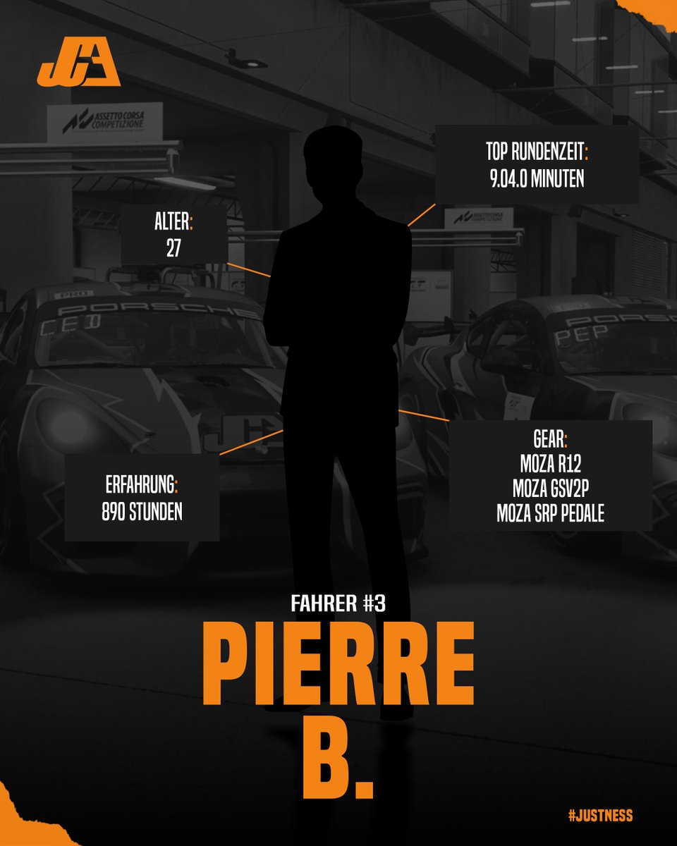 teamjusticede's tweet image. Alle guten Dinge sind drei! 🚗💨
Heute stellen wir euch unseren dritten und vorletzten Fahrer für das 24-Stunden-Rennen vor!

Heute geht es an Pepe – er ist nicht nur Unser Dept Manager für den Sim-Racing-Bereich, sondern führt auch die Ingame-Stundenzahl mit 890 Stunden an. 🔥💪