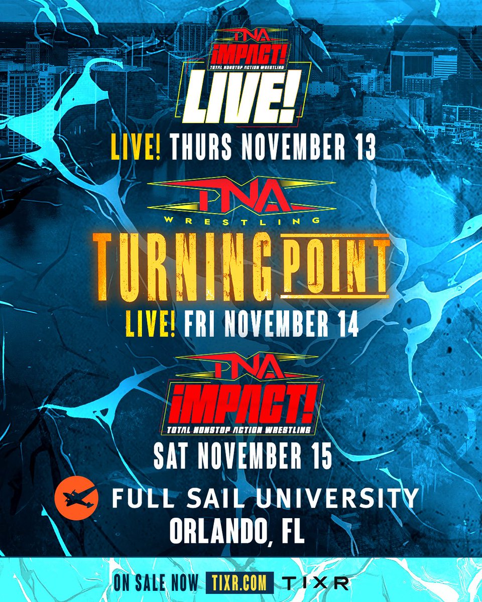 TheChicoAdams's tweet photo. Just a few days away until @ThisIsTNA returns to @FullSail in Orlando for THREE nights of Total Nonstop Action Wrestling!
.
Don’t miss your chance to be a part of #TNAiMPACT LIVE this Thursday, #TNATurningPoint on Friday, and #TNA iMPACT on Saturday!
.
🎟️ https://t.co/W1yVTV5P7k https://t.co/YAc3K1fcWY