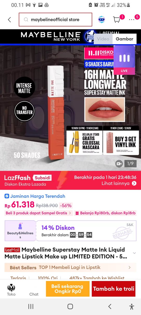 cleoptc's tweet photo. eh demiapa sih Maybelline Superstay Matte Ink Liquid Matte Lipstick jadi harga segini?? gokil emg promo lazada 11.11 pake Voucher LazBeauty 
  https://t.co/n8eRRldGm0 https://t.co/L9IfmuUtEV