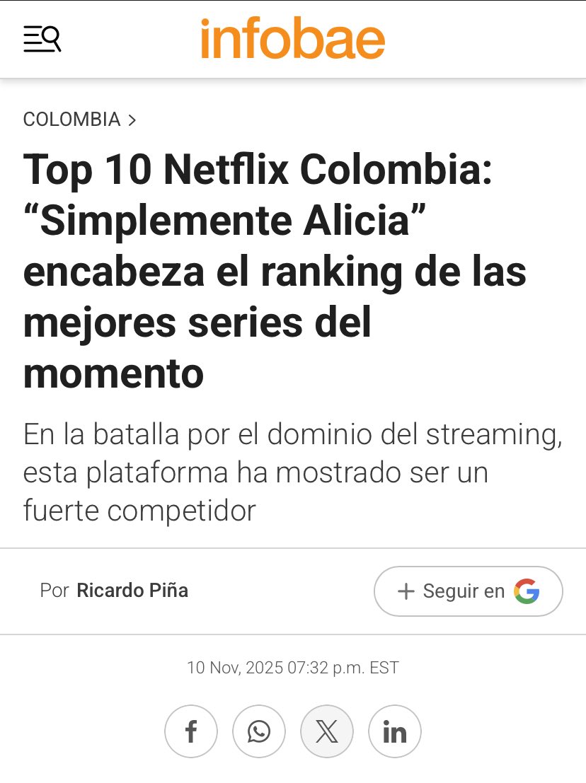 Andresbarbetti's tweet photo. Top 10 Netflix Colombia: “Simplemente Alicia” encabeza el ranking de las mejores series del momento - Infobae https://t.co/r4AXGHkUiJ
@MartaBetoldi 
#Simplementealicia https://t.co/KrIhlcnjB4