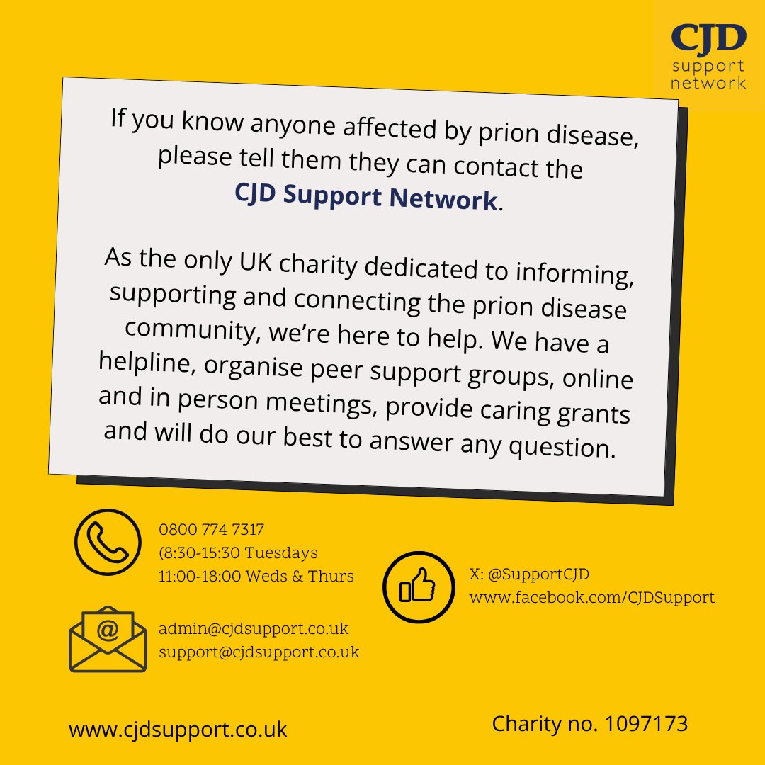 supportcjd's tweet image. We are the only UK charity dedicated to all forms of CJD and prion disease. We offer emotional and practical support to affected individuals and those at increased risk. You can donate at justgiving.com/charity/cjdsup…
Thank you for visiting us on X.