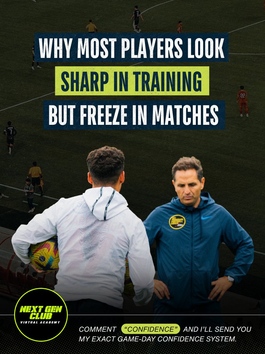 Players look sharp in drills but freeze in trials.

Without a pre-game system to calm nerves + focus, confidence collapses.

We fix that at Next Gen Club.
Comment CONFIDENCE and I’ll send the Game-Day System. ⚽️