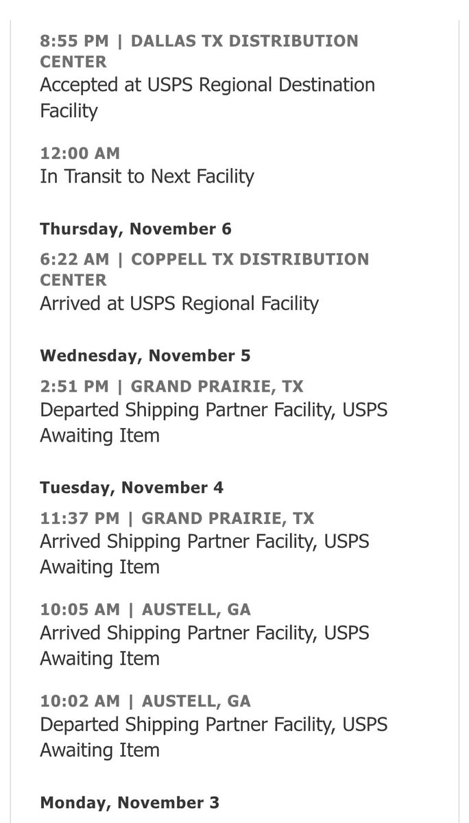 TxHorns1348's tweet photo. @USPS @USPSHelp listen I am a delivery driver and I get things happen plus yall are government but how does this happen? My shipment has been circling DFW since the 4th. Make it make sense https://t.co/EnVyeCFcsg