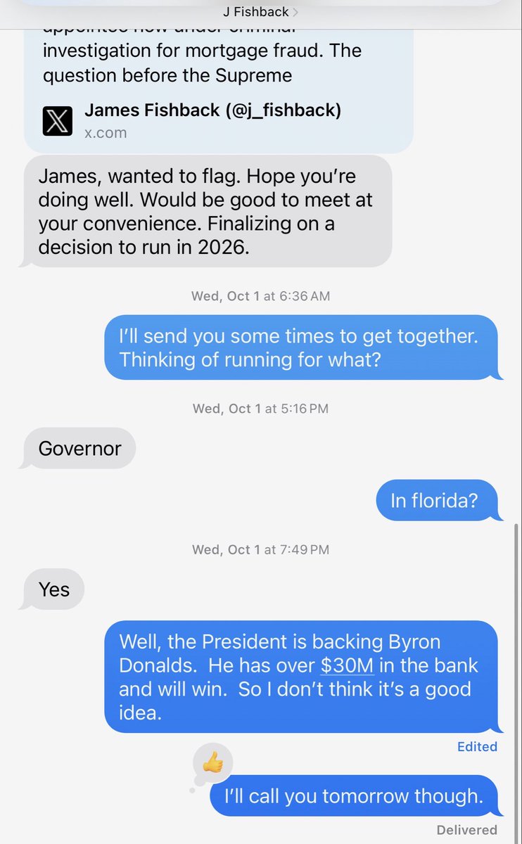 This guy is invoking my name to say he’s a tough guy standing up to D.C. or something.

It’s a lie.  

I’ve spoken to him twice for a total of 2 minutes.  

Never “urged him not to run.” 

This is our whole conversation about it.  

I never called.

Free advice: don’t lie.
