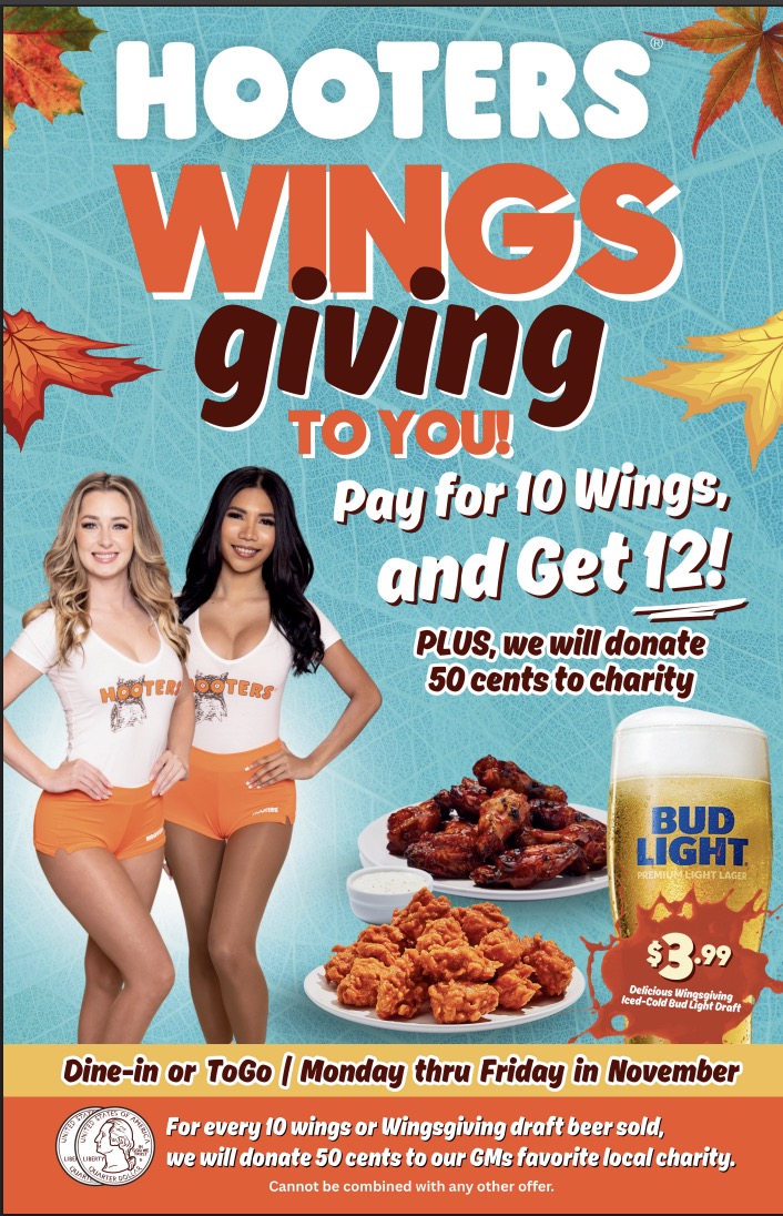 Cover1nonprofit's tweet image. We are thankful that @hootersrichmond  (7912 W Broad) has chosen @Cover1nonprofit as their non-profit to support Wingsgiving during the month of November.  Please stop by Hooters this month, and mention "Cover One."  We appreciate all of you that believe in our mission!
