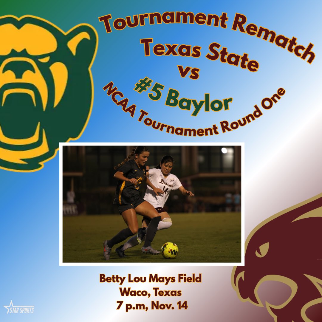 ⚽️ Texas State Soccer will face the Baylor Bears in a rematch from earlier this season in the Bobcats first tournament game since 2011.