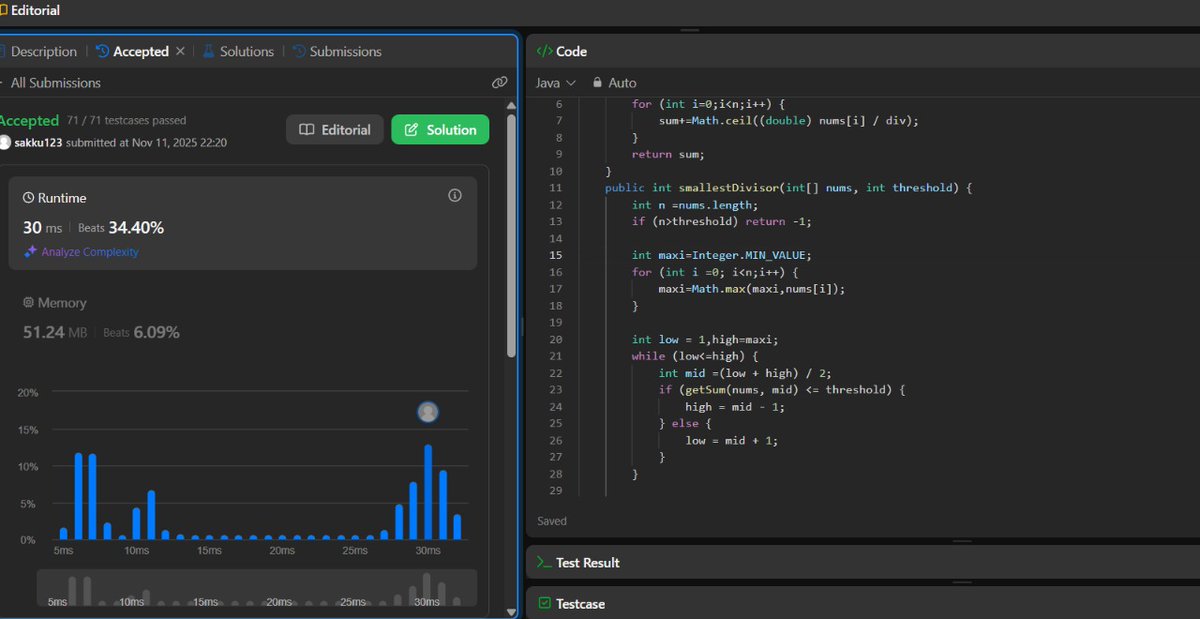 sam1368296's tweet image. Day 57 of #100daysofleetcode&quot;Solved SmallestDivisor and ReverseVowels challenges on LeetCode! Used binary search to find the smallest divisor and two-pointer technique to reverse vowels in a string. #LeetCode #coding #algorithms&quot;