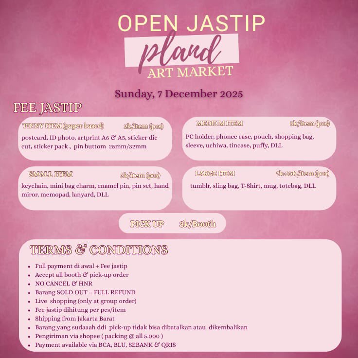 haeclvrs_'s tweet photo. 🍀Open Jastip P-land Season of Wishes🍀

📍Visit both only Day 2
✅️ Available Pick-Up Order
💰 Fee start from 2k
🚚 Shipping from Jakarta Barat
💌 DM for more info

t. jastip pland, pland season of wishes https://t.co/UCUScnYlPl