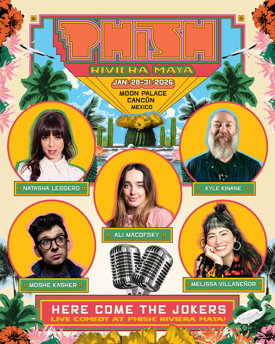 For the first time, we're presenting Here Come the Jokers: Live Comedy Sets at <a href="/PhishRivMaya/">Phish: Riviera Maya</a>. Enjoy live stand-up from Moshe Kasher, Natasha Leggero, Ali Macofsky, Kyle Kinane, and Melissa Villaseñor during your stay at Moon Palace Cancún ☀️ Secure your packages now at