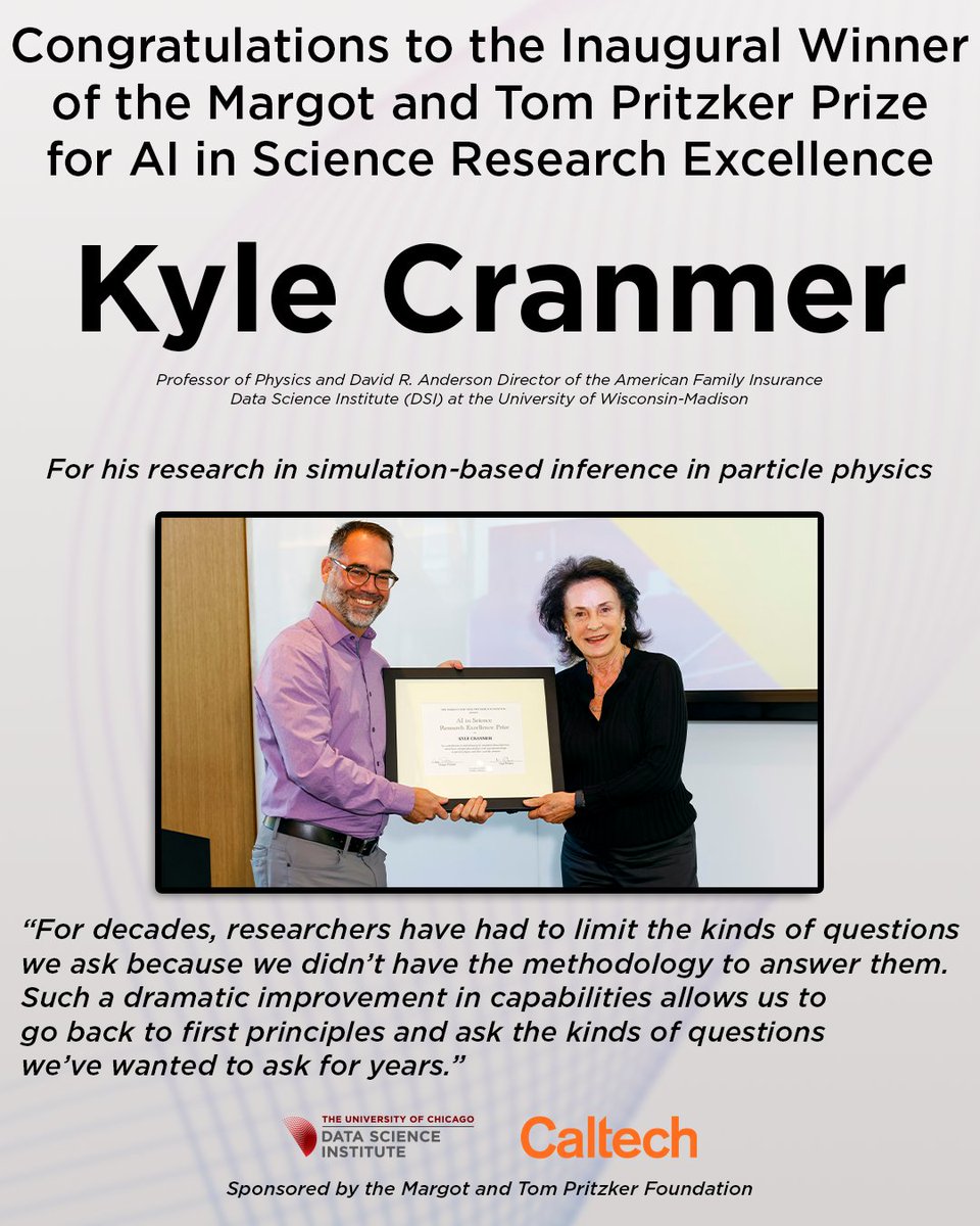 DSI_UChicago's tweet image. 🎉 Congratulations to @KyleCranmer, inaugural recipient of the Margot and Tom Pritzker Prize for AI in Science Research Excellence!

Read more: bit.ly/47Sku5N

#AIinScience #ParticlePhysics