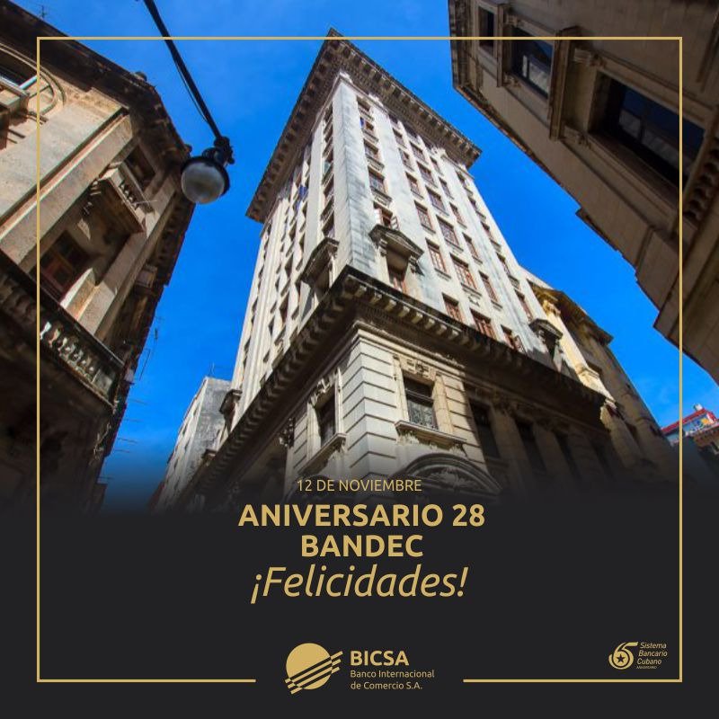 🎉 Desde BICSA felicitamos al colectivo de BANDEC en su 28 aniversario.  Su compromiso con Cuba 🇨🇺, con el sector empresarial y con el pueblo  es ejemplo de integridad y valores que trascienden generaciones.   ¡Sigan poniendo corazón en cada jornada! 
#BicsaFelicita